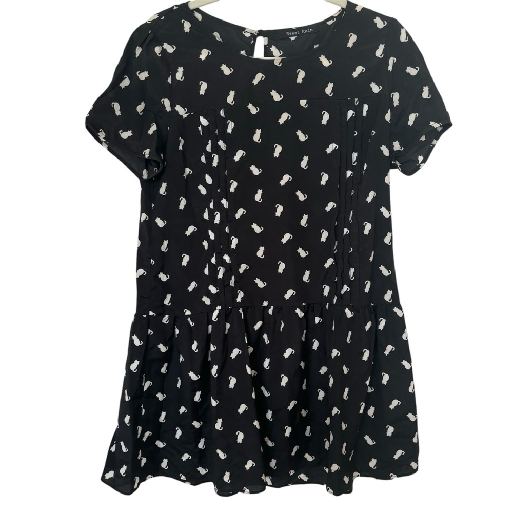 Black Dress w/ White Cats Size Medium